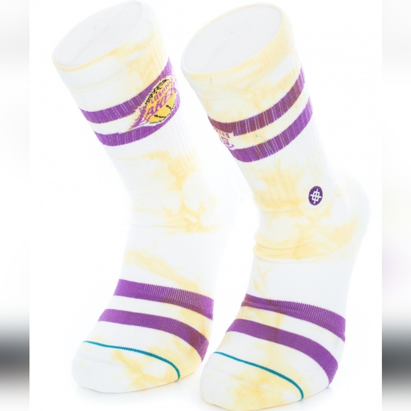 NWT Men's Los Angeles Lakers Tie Dye Stance Crew Socks - Picture 6 of 15